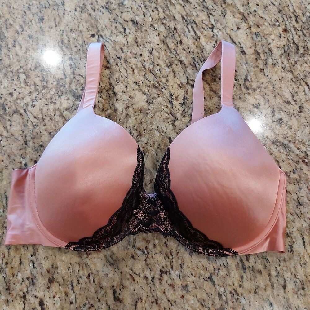 SOMA Enhancing Shape Full Coverage Lace Trim Bra Pink UW Size 38DD Comfort Strap